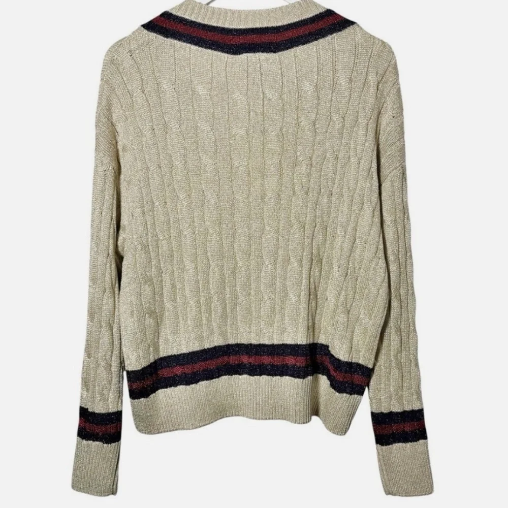 NWT TUCKERNUCK Garnet and Navy Stripe Gold Metallic Morrissey Sweater Size L - Picture 13 of 15
